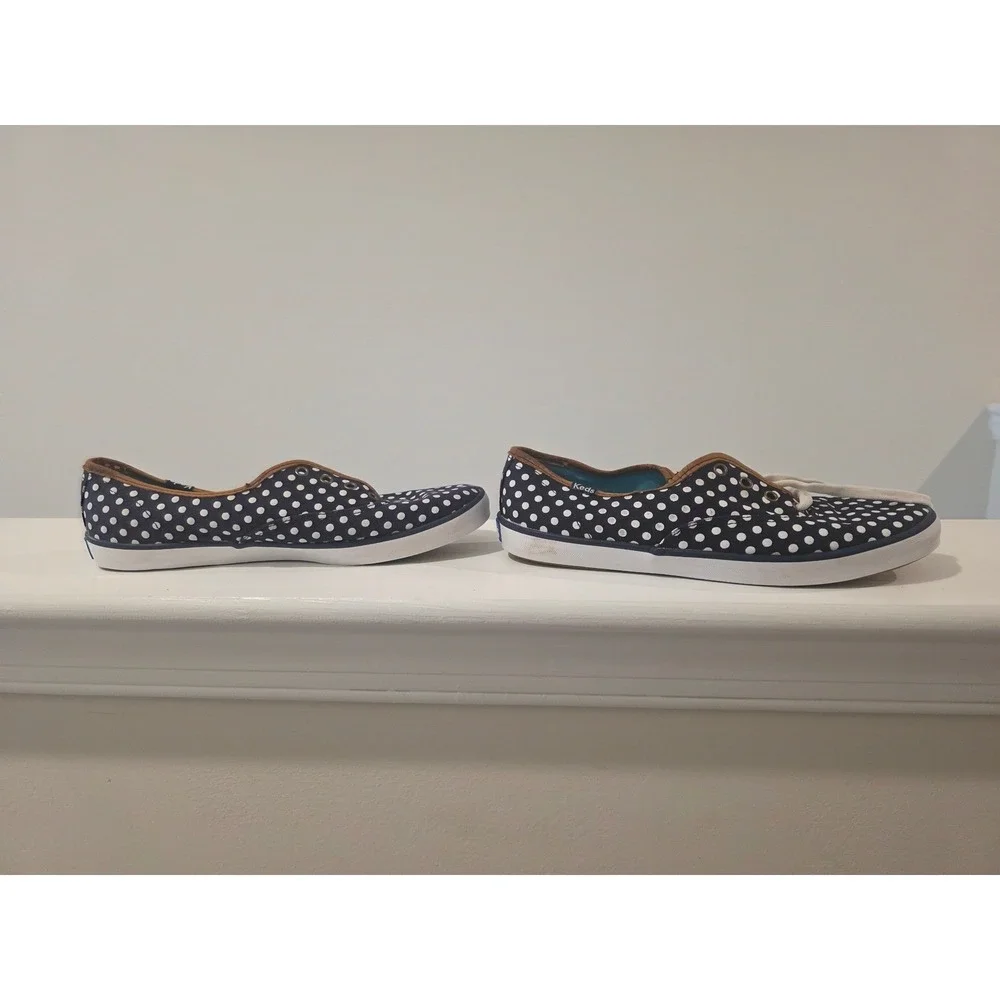 Women's‎ sz 7.5 Keds Champion Navy Blue White Polka Dot Canvas Sneakers WF45400M